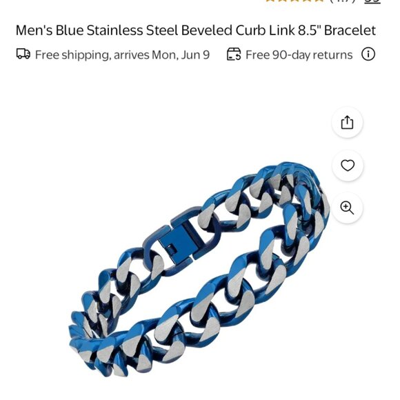Men's Two-Tone Blue Stainless Steel Curb Link Bracelet - Picture 1 of 11